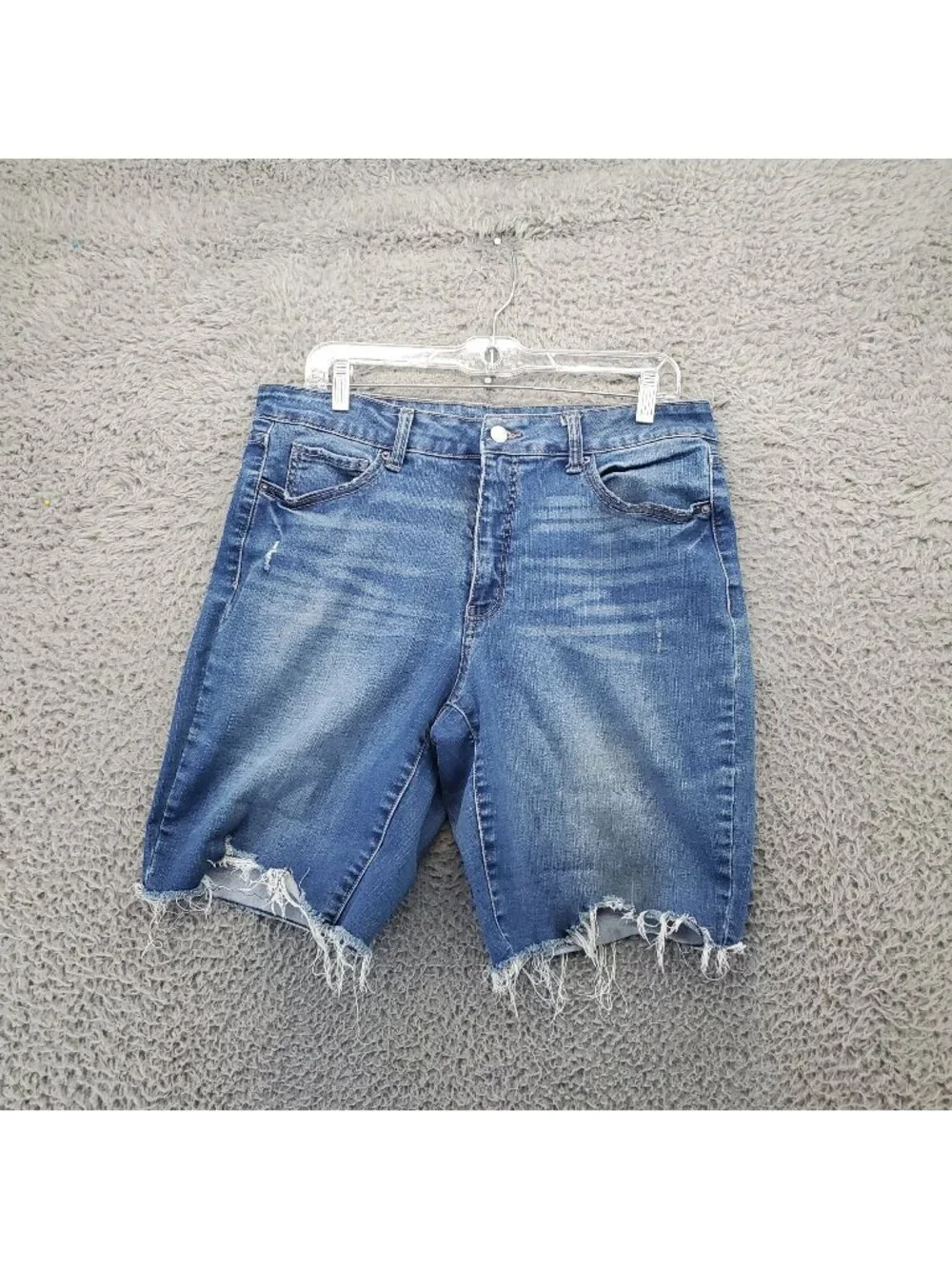 Time And Tru Shorts Womens 14 Blue Denim High Waist Distressed Cutoff *Read*